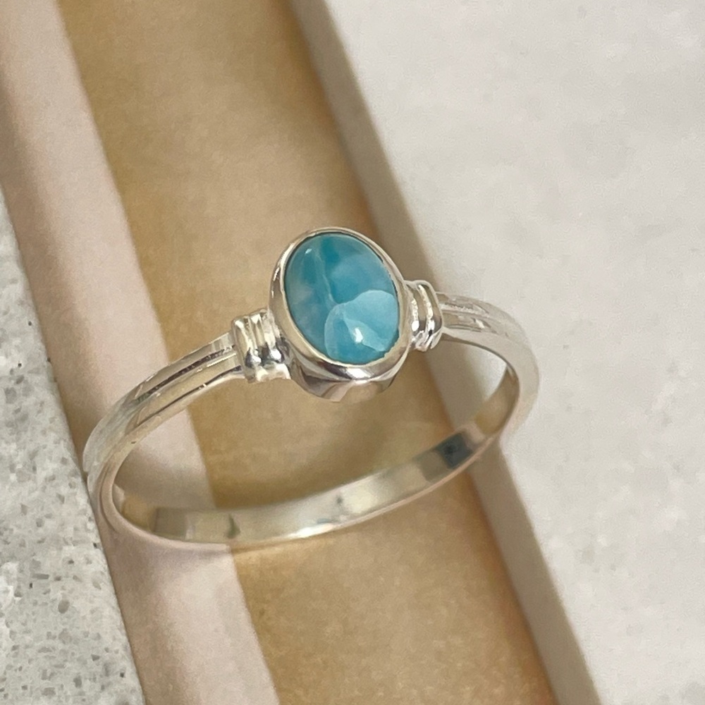 925 sterling silver natural Larimar ring US 11 BOHO - Picture 3 of 6